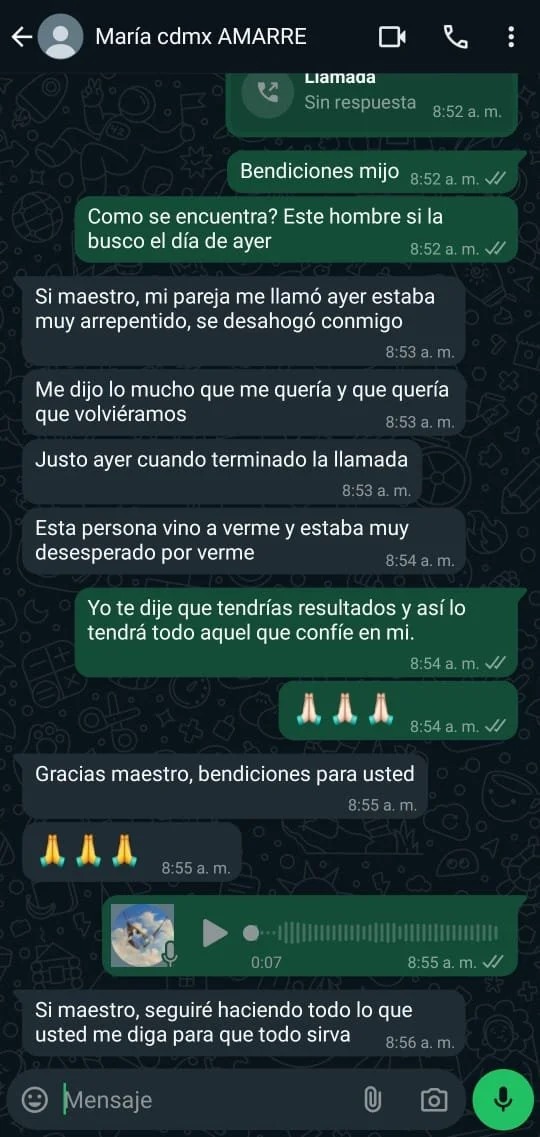 Testimonio real de WhatsApp