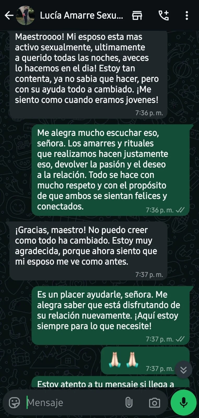 Testimonio real de WhatsApp