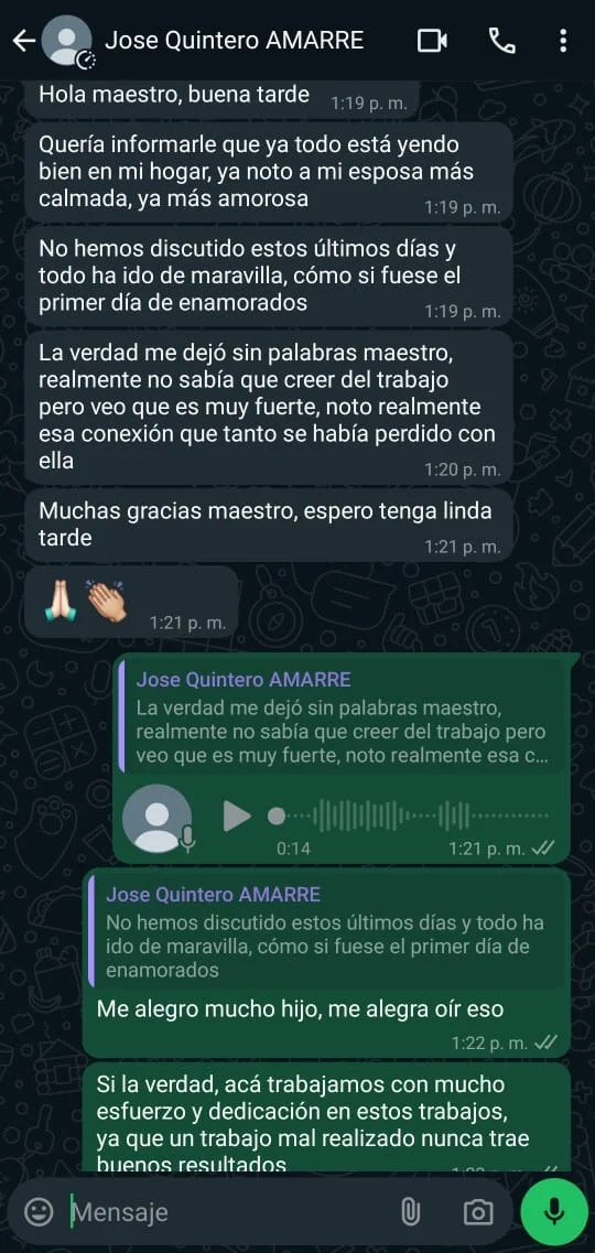 Testimonio real de WhatsApp